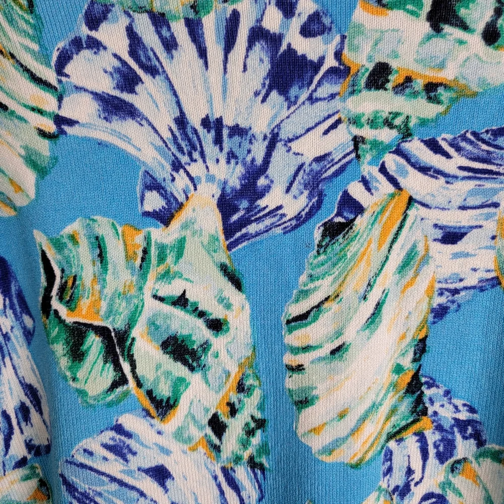 Chico's open front top size 3 US XL blue shells cruise beach Ruffled cardigan *